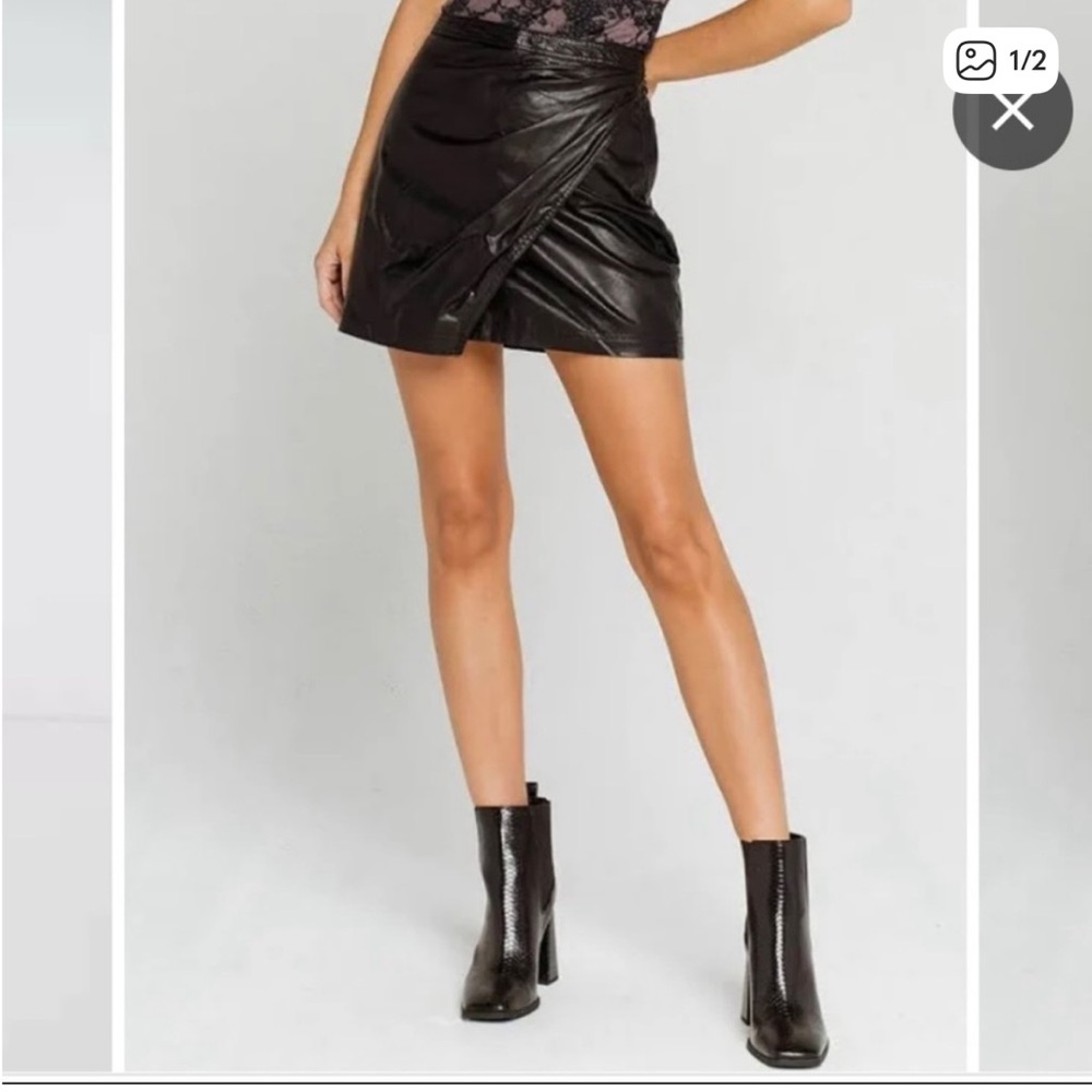 Free People Black Faux Leather Mini Skirt